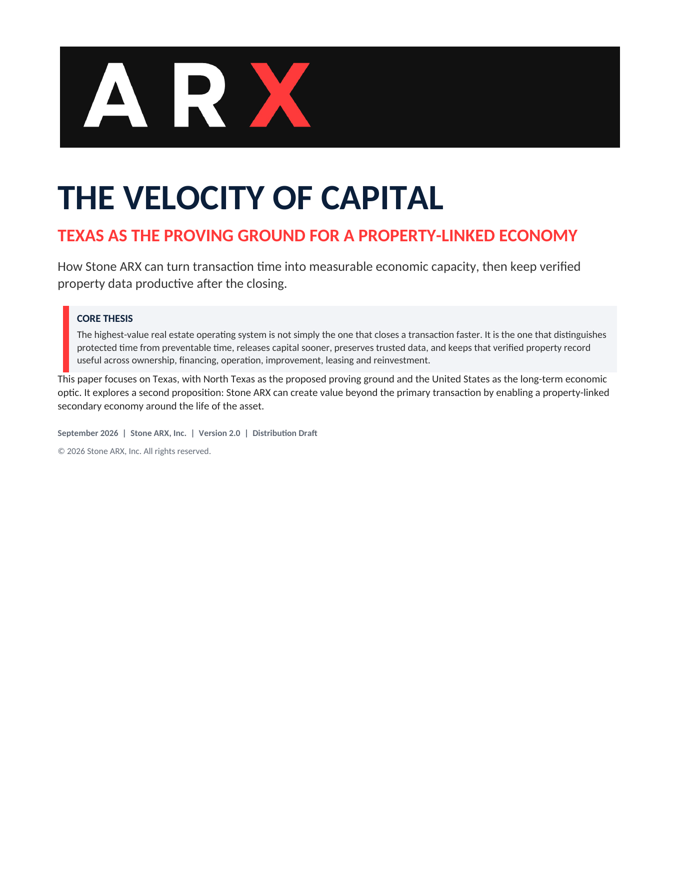First page of The Velocity of Capital: Texas as the Proving Ground